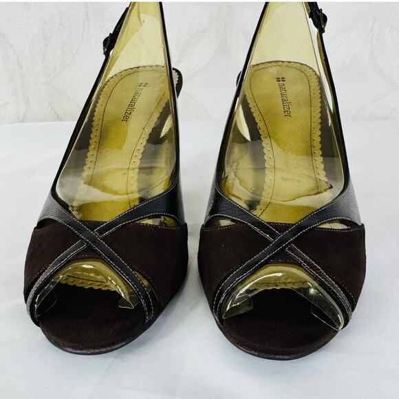 Naturalizer Entari Brown Lizard Slingback Peep Toe Pumps Size 10 - Picture 9 of 12